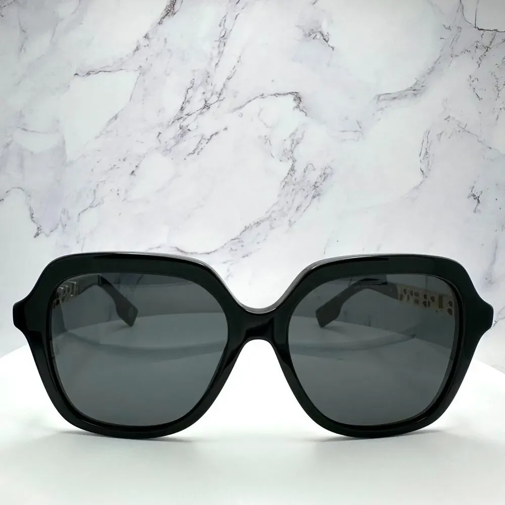 New Burberry Sunglasses Black Square Gold Metal Cut Out BURBERRY Logo Womens - Picture 3 of 16